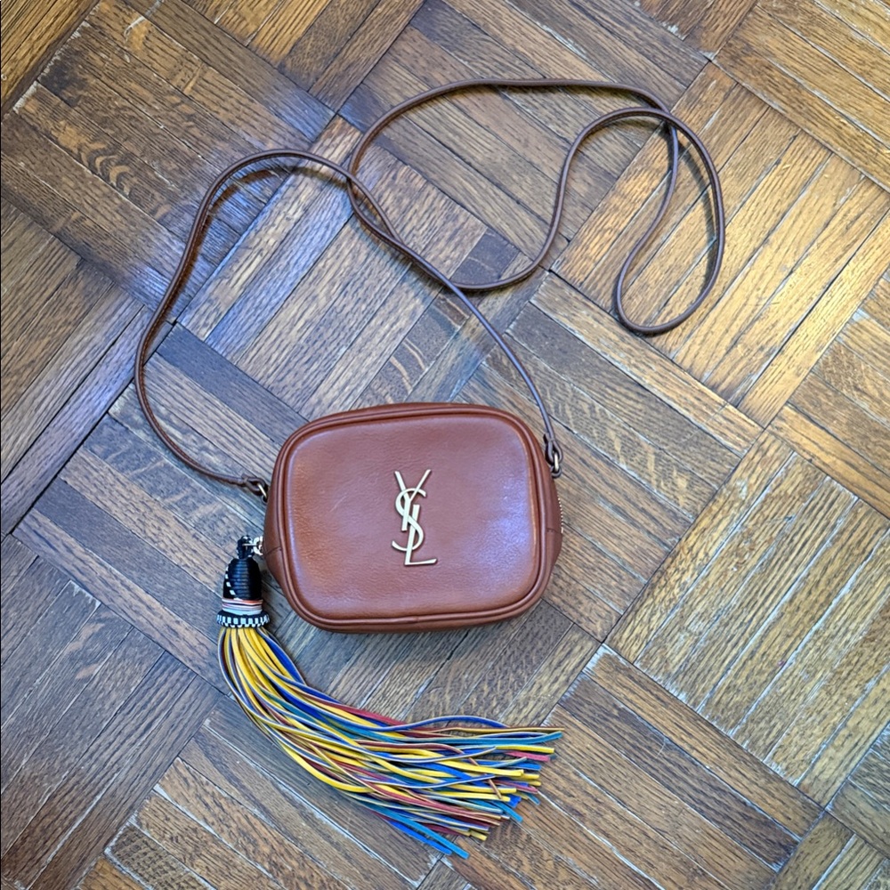 Yves Saint Laurent Tan Leather Crossbody with Colorful Tassel